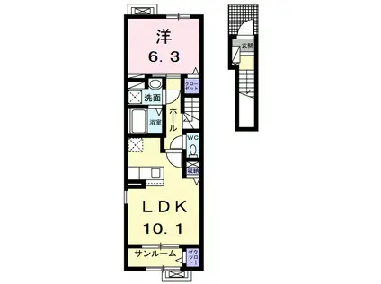 シャルマン天童I(1LDK/2階)の間取り写真