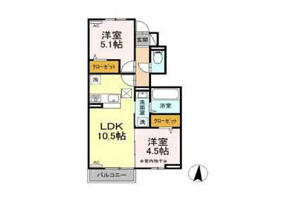 ガーデンヒルズ B(2LDK/1階)の間取り写真