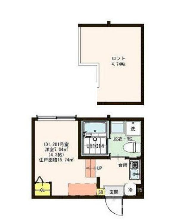 ハーモニーテラス・TERRACE``TAKA``(1K/2階)の間取り写真