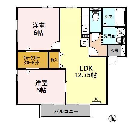 HIGH AVENUEII A(2LDK/2階)の間取り写真