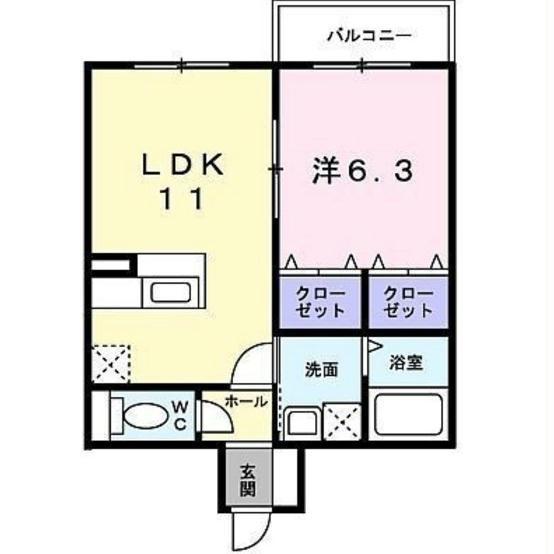ヴォール中島(1LDK/2階)の間取り写真