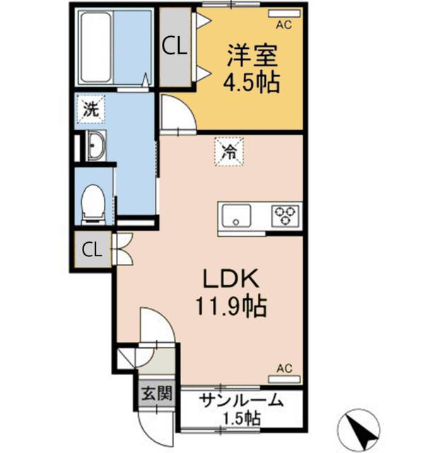 サントーシャ(1LDK/1階)の間取り写真