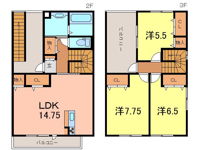 名鉄名古屋本線 新安城駅 徒歩9分 3階建 築12年(3LDK/2階)の間取り写真