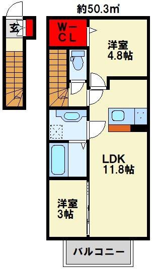 D-ROOM泉台A棟(2LDK/2階)の間取り写真