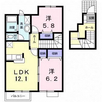 シャルムB(2LDK/2階)の間取り写真