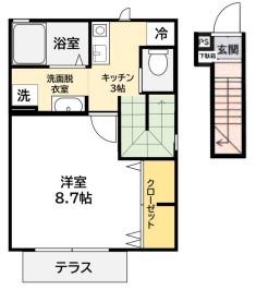 PROGRESS A棟(1K/2階)の間取り写真