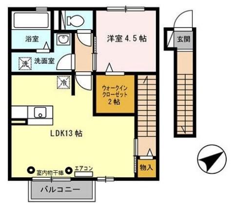 エスポワール北原(1LDK/2階)の間取り写真