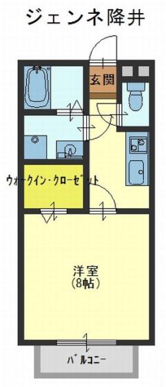ジェンネ降井(1K/2階)の間取り写真