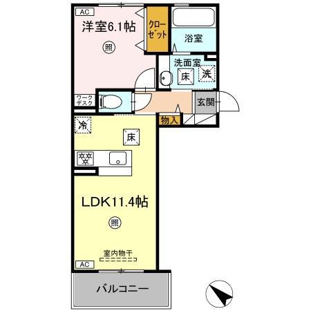 D-ROOM清水新地(1LDK/1階)の間取り写真