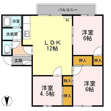 リゾット花房 B棟(3LDK/2階)の間取り写真