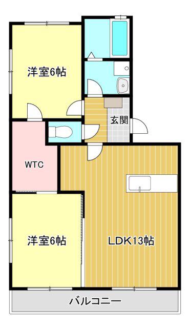 グランディール助信(2LDK/4階)の間取り写真