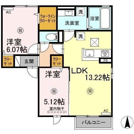 D-ROOM桜 II棟(2LDK/1階)の間取り写真