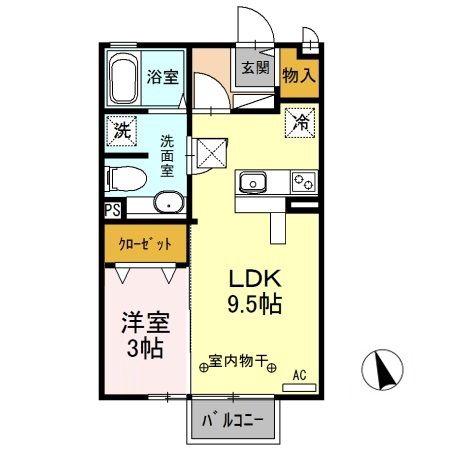 エスポワール川田B(1LDK/1階)の間取り写真