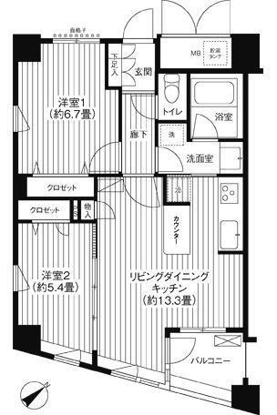 コスモリード新宿余丁町(2LDK/3階)の間取り写真