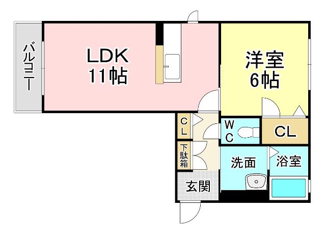 五ツ石の庄II A棟 (1LDK/2階)の間取り写真