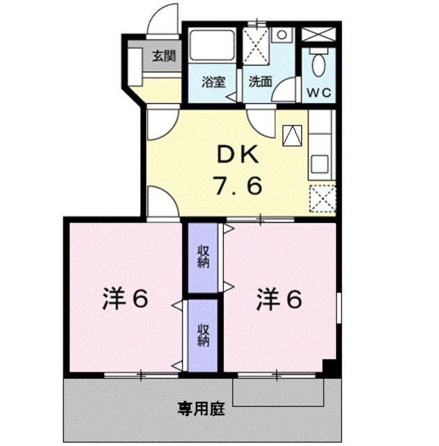 サンライトヒルB(2DK/1階)の間取り写真