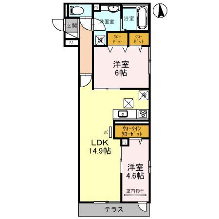 LAMIACASA上住吉(2LDK/1階)の間取り写真