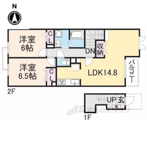 サンシャインヴィレッジ桜井 B(2LDK/2階)の間取り写真