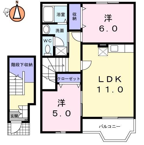 LAW FLOWER(2LDK/2階)の間取り写真