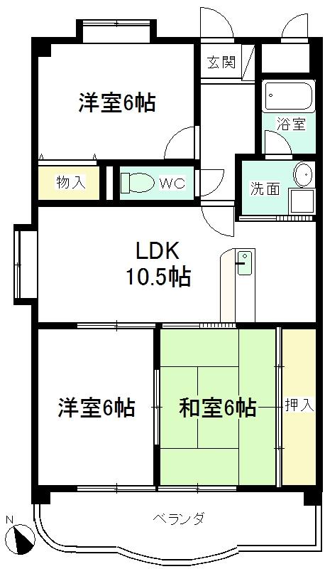 キャッスルビュー(3LDK/3階)の間取り写真