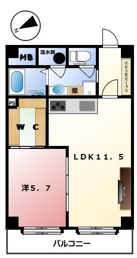東大井スカイハイツ(1LDK/4階)の間取り写真