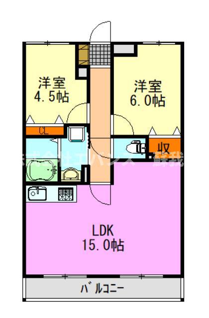 フローラ千葉中央(2LDK/4階)の間取り写真