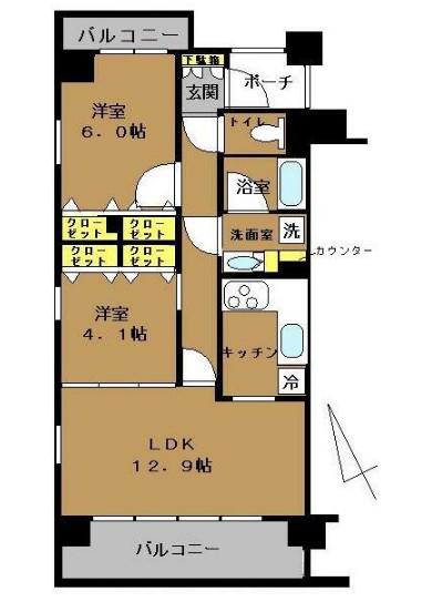 秀和溜池山王レジデンス(2LDK/5階)の間取り写真
