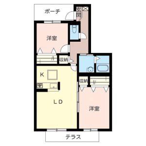 ヴィラーチェ東山(2LDK/1階)の間取り写真