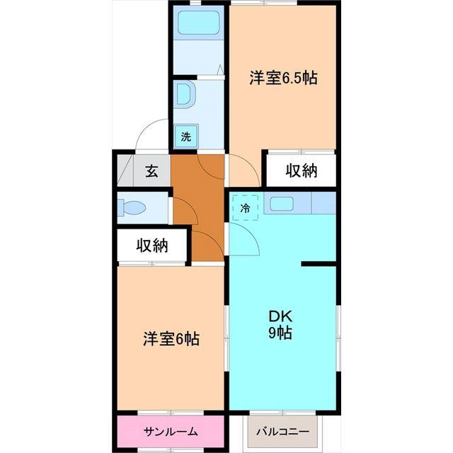 フレンドリー(2DK/2階)の間取り写真