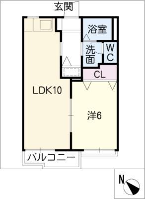 ドミール加納(1LDK/2階)の間取り写真