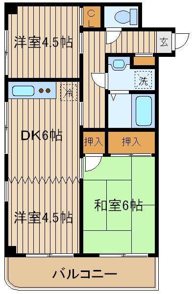 ケーハウスワン(3DK/3階)の間取り写真