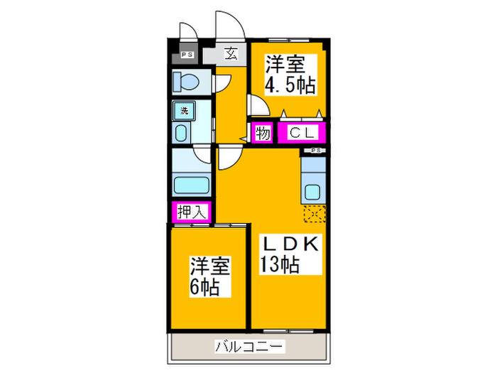レヂデンスレイク深井(2LDK/4階)の間取り写真