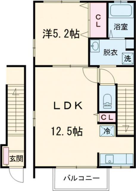 アズール A棟(1LDK/2階)の間取り写真