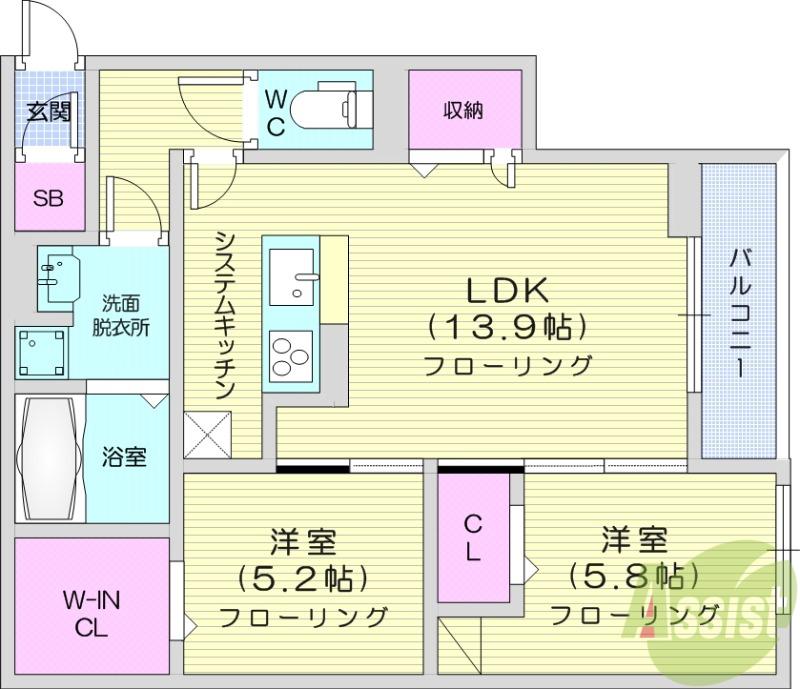 CLASSEUM連坊Ⅰ(2LDK/3階)の間取り写真