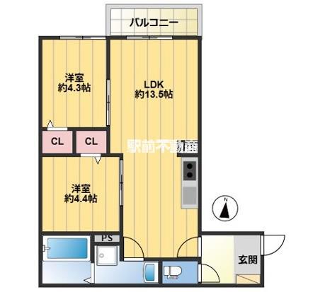 GRANDIS(2LDK/1階)の間取り写真