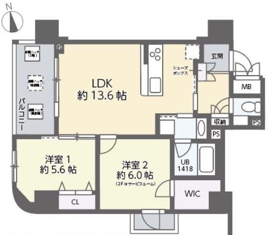 グランヴォワール昭和町(2LDK/4階)の間取り写真
