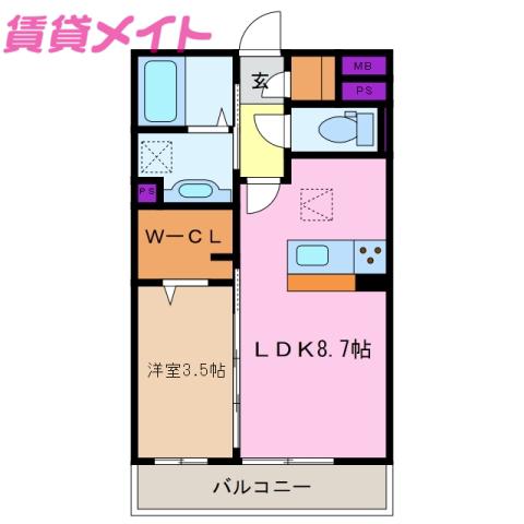 ウッドベル(1LDK/2階)の間取り写真
