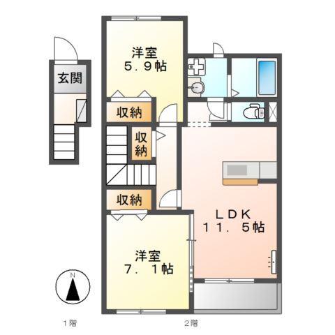 カレラA(2LDK/2階)の間取り写真