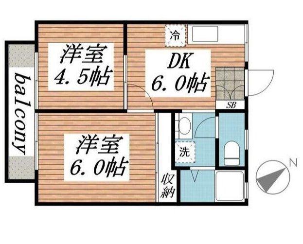 グランメゾンOC(2DK/2階)の間取り写真