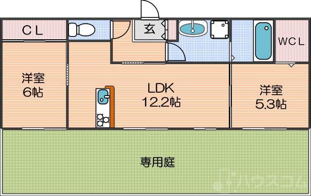 LAVITA帝塚山(2LDK/1階)の間取り写真