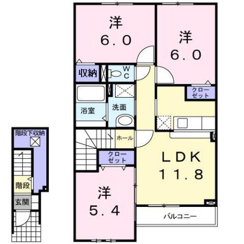 マリンコート・コスモス(3LDK/2階)の間取り写真