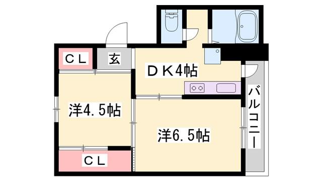 ヴィラナリー上郡 2号棟(2DK/3階)の間取り写真