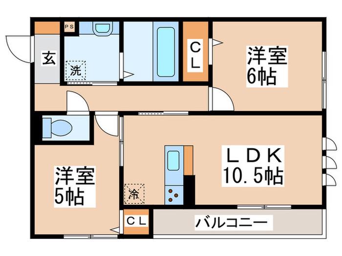 グロリアハイツはびきのA棟(2LDK/2階)の間取り写真