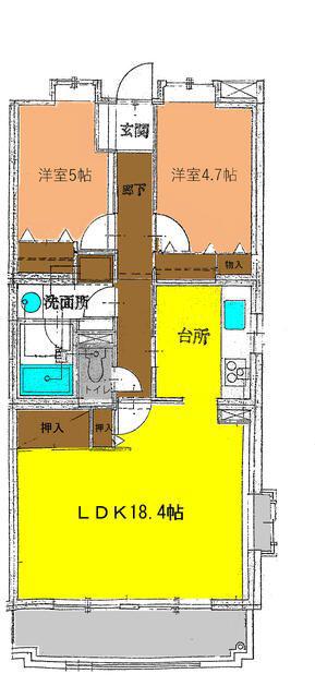 湘南山の手マンション(2LDK/3階)の間取り写真