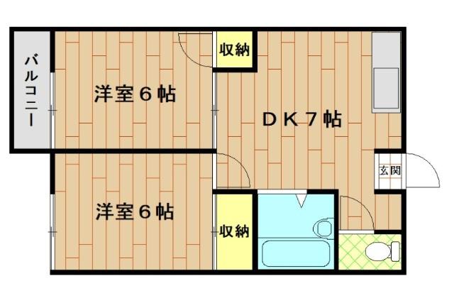 ハイツパーシモン(2DK/1階)の間取り写真