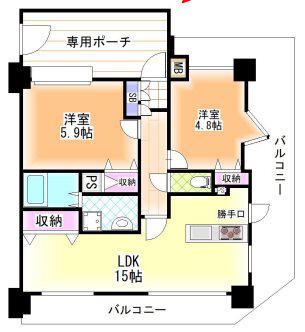 プレステージ山手県庁前通(2LDK/11階)の間取り写真
