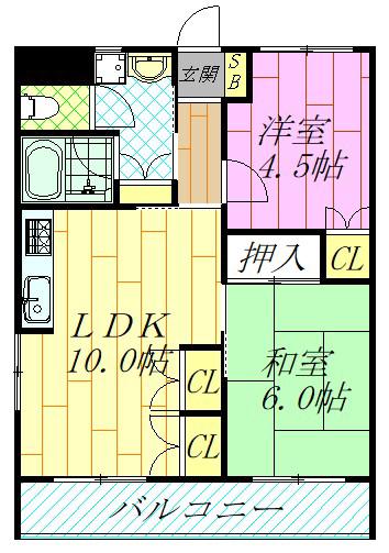 ヴィラアデュサム(2LDK/2階)の間取り写真