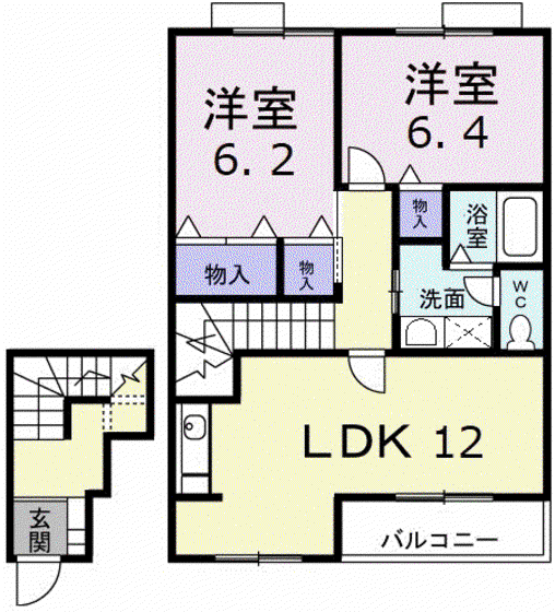 プランタンB(2LDK/2階)の間取り写真