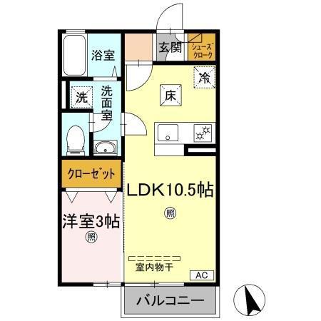 リビングタウン伏石II(1LDK/1階)の間取り写真