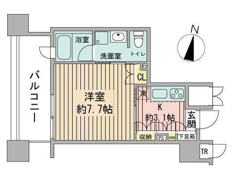ラフィネタワー札幌南3条(1K/4階)の間取り写真